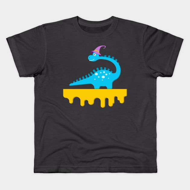 Dino in witch hat. Kids T-Shirt by lakokakr